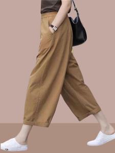 กางเกงขายาวทรงหลวมเอวสูงผ้าฝ้ายบางสำหรับผู้หญิง กางเกงขายาวทรงหลวมสไตล์เกาหลี ทรงเข้ารูป ทรงเข้ารูป สไตล์ลำลอง