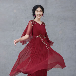 Hand Embroidered Silk V-Neck Dress