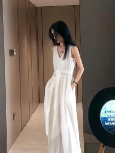 Váy Vest Không Tay Cổ Chữ V Kiểu Pháp Cho Nữ Mùa Hè Thời Trang Rộng Rãi Váy Midi Dài Đi Biển Váy Midi Chữ a Cạp Cao