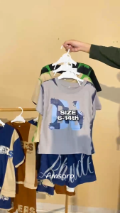Amspro - Setelan Anak Laki-laki Baju Kaos Lengan Celana Pendek Fashion Kids Set Charlos Trendi Kasual Terbaru