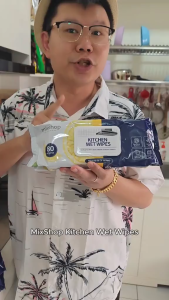 mixshop Lemon Kitchen Wet Wipes 3 Pkt per Carton Total 240 Sheets Oil Grease Stain Remove [SG ready stock]