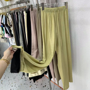 กางเกงขายาวทรงตรงผ้าฝ้ายลินินบางสไตล์เกาหลีสำหรับผู้หญิงในช่วงฤดูร้อน กางเกงขายาวทรงหลวมสำหรับกันแดด กางเกงขายาวทรงหลวมแบบลำลอง
