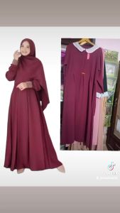 gamis helena variasi brukat model terbaru edisi lebaran bahan cringkle premium