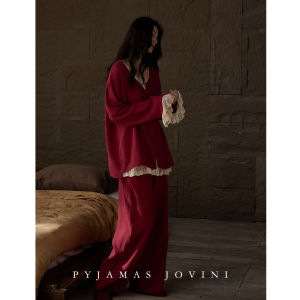 Cotton Flannel Autumn Spring Ladies Pajamas Red Horse Zodiac Year Plus Size Long Sleeve Set