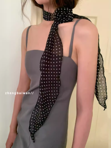 Khăn Choàng Lụa Kẻ Sọc Dài Cho Nữ Mùa Xuân Hè Mới Đa Năng Hoa Hồng Dây Thắt Nơ Mỏng Cao Cấp Thời Trang Trang Trí Mùa Hè