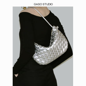 GASO Handcrafted Woven Mini Shoulder Bag Drawstring Mobile Phone Pouch Womens Underarm Dumpling Shape Fashionable Bag
