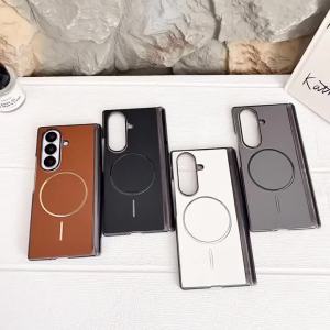 For Magsafe Magnetic Luxury Leather Phone Case For Samsung Galaxy Z Fold7 Z Fold 7 6 5 4 Hinge Shockproof Protective Back Cover