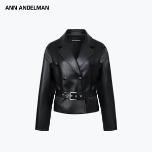 ANN ANDELMAN | Cool Biker Style Leather Jacket with Double Breasted and Straps Short