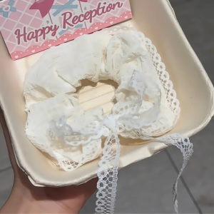 ริบบิ้นผูกผมลายผีเสื้อสีชมพูสไตล์เกาหลีสำหรับผู้หญิง ฤดูใบไม้ผลิและฤดูร้อน ริบบิ้นผ้าลูกไม้ ผูกผมหางม้าต่ำ ดอกไม้ตกแต่งผมนักเรียน