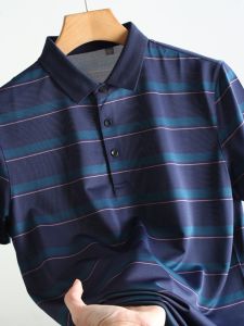 เสื้อโปโลคอตั้งแขนสั้นผ้าไหมสำหรับผู้ชาย ระบายอากาศได้ดี สวมใส่สบาย สำหรับฤดูร้อน ผ้าฝ้ายผสมโพลีเอสเตอร์ ทรงหลวม