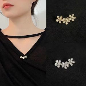 Flower Metal Rhinestone Brooch Anti Exposure V-neck Buckles Accessories Versatile Small Brooch Pin