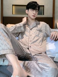 Luxurious Ice Silk Sleepwear Mens Spring Autumn Long Sleeve Thin Style Four Seasons Home Clothes New Winter Design Comfortable