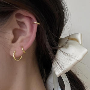 Minimalist Metal Circle Earrings Simple Cold Style Irregular Texture Lava Basic Plain Hoop Ear Bone Buckle Versatile Fashion Jewelry