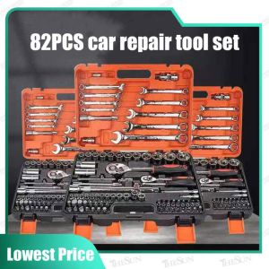 【Ready Stock】82PCS Car Motorcycle Repair Tools Socket Wrench Set Original Car Tools Complete Set Torque Wrench Tool Box Set Spanner Wrench Socket Set Ratchet Wrench Socket Tools Toolbox Set