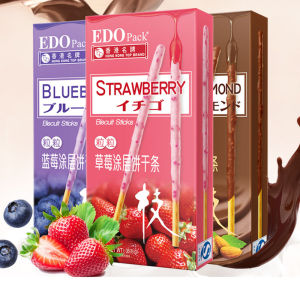 Strawberry Flavor Chocolate Coated Biscuit Stick Snack Edo Pack Long Finger Size Leisure Crispy Biscuit from Guangdong China