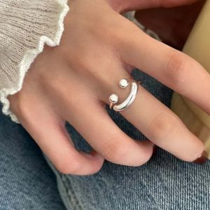 2023 New Fashion Smile Opening Rings for Women Y2K Girls Sweet Cool Double-Layer Adjustable Silver Ring Ins Trendy New Vintage Jewelry for Party Daily Gifts