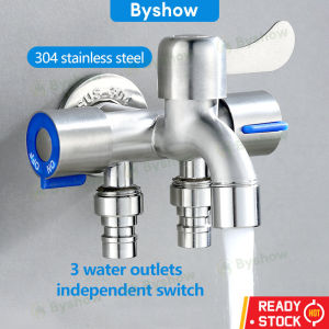 Byshow 1/2" Bathroom toilet Sink bidet with valve 304 Stainless Steel 3 way water tap valve Washing Machine Multifunctional faucet adapter basin water tap head kepala kepala paip sink pili paip bilik mandi 洗衣机水龙头