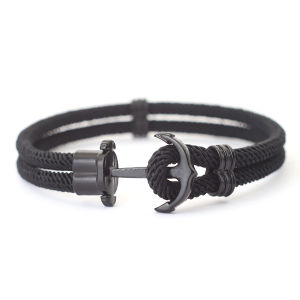 New Fashion Black Marine Anchor Bracelet For Men 4mm Bilayer Milan Rope Nautical Wrap Braclet Gifts For Him Surfing Accessories