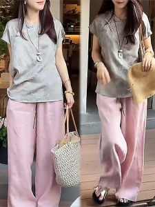 Shalldoer | Casual Chinese Style Shirt And Wide Leg Pants Two Piece Set Womens Button Up Loose Fit Summer Outfit Comfortable Lazy Feel