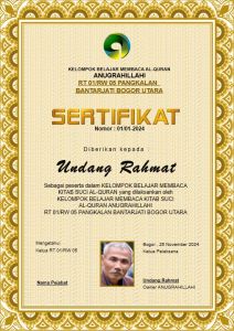 Piagam Penghargaan Bentuk Template PPT Plus Ukuran A4 Potrait BGT