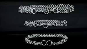 35-65cm Dog Collar Metal Adjustable Double Row Telescopic Chain Triple Ring Explosion-Proof Punch Collar Dog Training Supplies