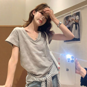 CHOEFULYN | Áo Thun Cổ V Tay Ngắn Siêu Nhẹ
