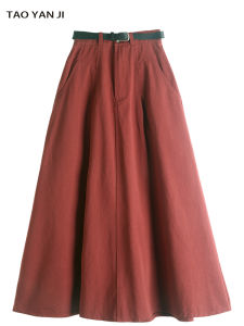 Retro Hong Kong Style A-Line Mini Skirt Womens High Waist Casual Workwear Cotton Washed Fabric Midi Skirt Spring Summer New Arrival