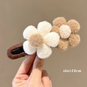 Large Size Plush Flower Duckbill Hair Clips Womens Autumn Winter New Style Back of Head Grab Clips Fashionable Hair Accessories
