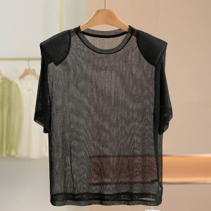 เสื้อยืดแขนสั้นผ้าโพลีเอสเตอร์ผสมสำหรับฤดูร้อน ปี 2025 สำหรับผู้หญิง ทรงปกติ คอกลม ทรงหลวม ทรงเข้ารูป ทรงเข้ารูป