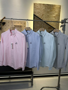 Oxford Cloth Long Sleeve Shirt High Quality Cotton Fresh Stripes Loose Fit Pointed Collar Couples Business Style Cotton Polyester Blend