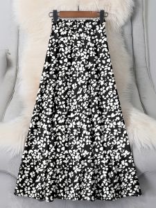 Printed Design Four Seasons Black and White Printed Pattern Casual Style Half Skirt