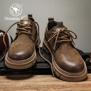 Genuine Leather Mens Casual Shoes Spring Autumn round Toe Workwear Style Low Cut Martin Boots Comfortable Rubber Sole