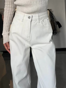 กางเกงยีนส์ทรงหลวมเอวสูงไซส์ใหญ่ สไตล์ฤดูใบไม้ร่วง กางเกงขายาวทรงตรงเข้ารูป กางเกงยีนส์ทรงหลวมสำหรับผู้หญิง