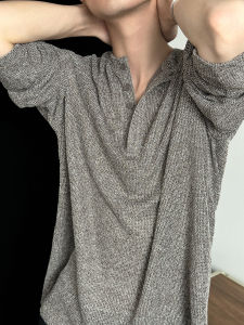 Áo Thun Nam Dài Tay Dệt Kim American Retro Texture Rộng Rãi Thoải Mái Mùa Xuân Thu Thời Trang Áo Sơ Mi Cổ Bẻ Thường Ngày