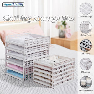JustLiving 1 Pack Stackable Plastic Storage Basket Closet Organizers Wardrobe Drawer Organizer Storage Bins Closet Shelf for Bathroom Kitchen Office - Sliding Drawers Design