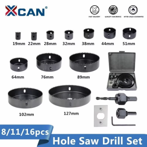 XCAN 8/11/16PCS Hole Saw Set 19-64/64-127/19-127mm Saw Cup Wood Crown Drill Bit For Wood PVC Plastic Woodworking Tools