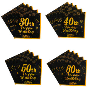20pcs 30th 40th 50th 60th Birthday Napkins Black and Gold Anniversary Napkins Cheers to 50 Years Disposable Party Napkins