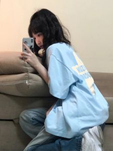 เสื้อยืดผ้าฝ้ายทรงหลวมสําหรับผู้หญิงฤดูร้อนพิมพ์ลายแขนสั้นคอกลมแขนสั้นสําหรับสาวขนาดเล็กและขนาดบวก