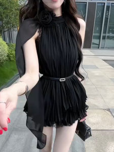 XZY Lace Splice Sleeveless Neck Hanging Top Women plus Size Fashion Slimming Summer Date Casual Wear Polyester Fiber High Waist A-Line Skirt