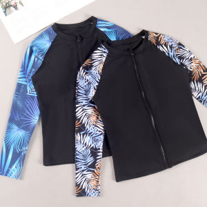 Womens Surfing Two-Piece Swimsuit Long Sleeve Swimming Costume with Chest Pad Yoga Fitness Sports Suit Casual round Neck