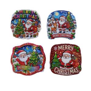 2D Christmas Design Wooden Ref Magnet Festive Santa Scenes 7*7.5 cm for Holiday Decorations Any of 4 Random Designs Decorative Magnetic