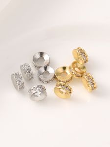 18K Gold Plated Micro Paved Zircon Spacer Beads Handmade DIY Bracelet Material White Gold Wheel Bead Stringing Jewelry Accessories