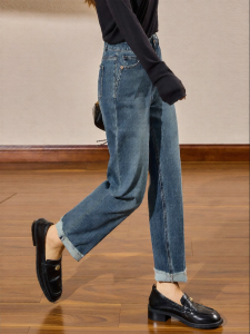 KUHNMARVIN | Quần Jeans Xanh Rửa Có viền 9/10 Chiều Dài