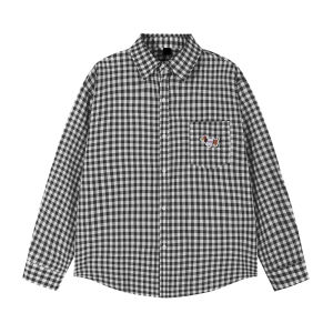 เสื้อเชิ้ตลายสก็อตแขนยาวผู้ชาย ฤดูใบไม้ผลิและฤดูใบไม้ร่วง คู่รัก แขนสั้น ป้องกันแสงแดด ผ้าฝ้ายผสมโพลีเอสเตอร์ คอกลม ปกเสื้อเชิ้ต