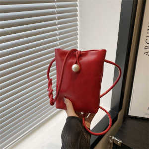 Mini Red Shoulder Crossbody Bag for Women Fashionable Summer Mobile Phone Purse Small Size Korean Style Polyester Lining