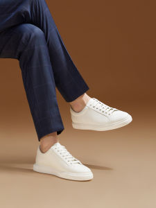 ThomWills Genuine Leather Mens Casual Shoes Business Suit White Board Shoes Breathable round Toe Low Heel Rubber Outsole