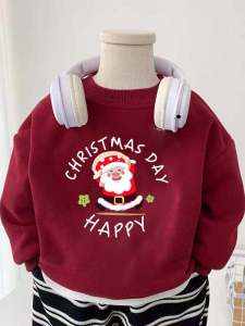 เสื้อสเวตเตอร์คอตั้งบุขนแกะสีแดงสำหรับเด็กชาย ทรงปกติ แขนยาว ฤดูหนาว 2025 แฟชั่นใหม่ เสื้อผ้าเด็ก ผ้าฝ้าย อบอุ่น อบอุ่น คอตั้ง