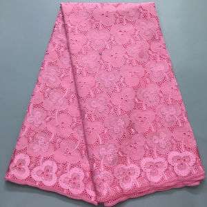 แอฟริกันสวิสผ้าฝ้าย Voile ลูกไม้ผ้า-สีชมพูคุณภาพสูงชุด Voile ลูกไม้สําหรับงานแต่งงานชุดราตรี 5 หลา