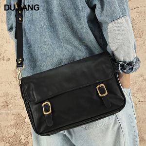 Retro Korean Style Simple Leather Shoulder Bag Top Layer Cowhide Horizontal Large Capacity Plant Tanned Leather Casual Crossbody Bag