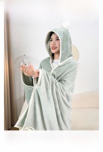 Modern Minimalist Polyester Fiber Office Blanket Shoulder Wrap Winter Warm Cozy Hooded Cloak Air Conditioned Nap Blanket